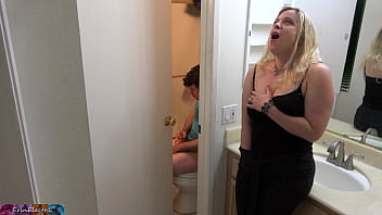 stepson caught boob kiss masturbating in the bathroom fucks stepmom 